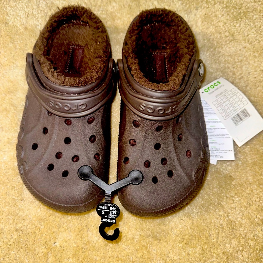 Crocs Baya Lined Clog Chocolate Brown Fuzzy M4 W6 205969-22Z